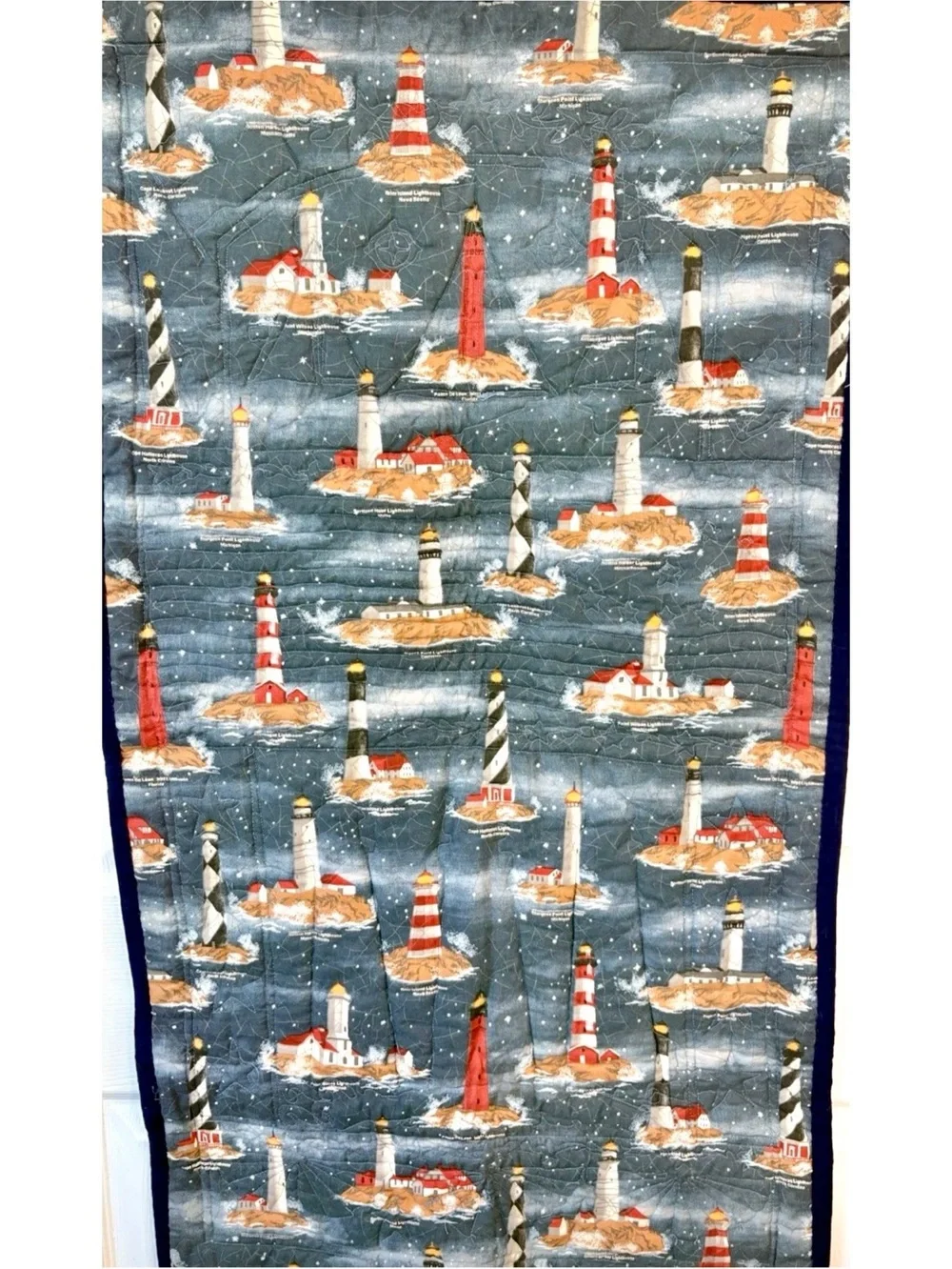 Handmade Patriotic Americana Lighthouse/Sailboat Finished Wall Quilt 23”x41”